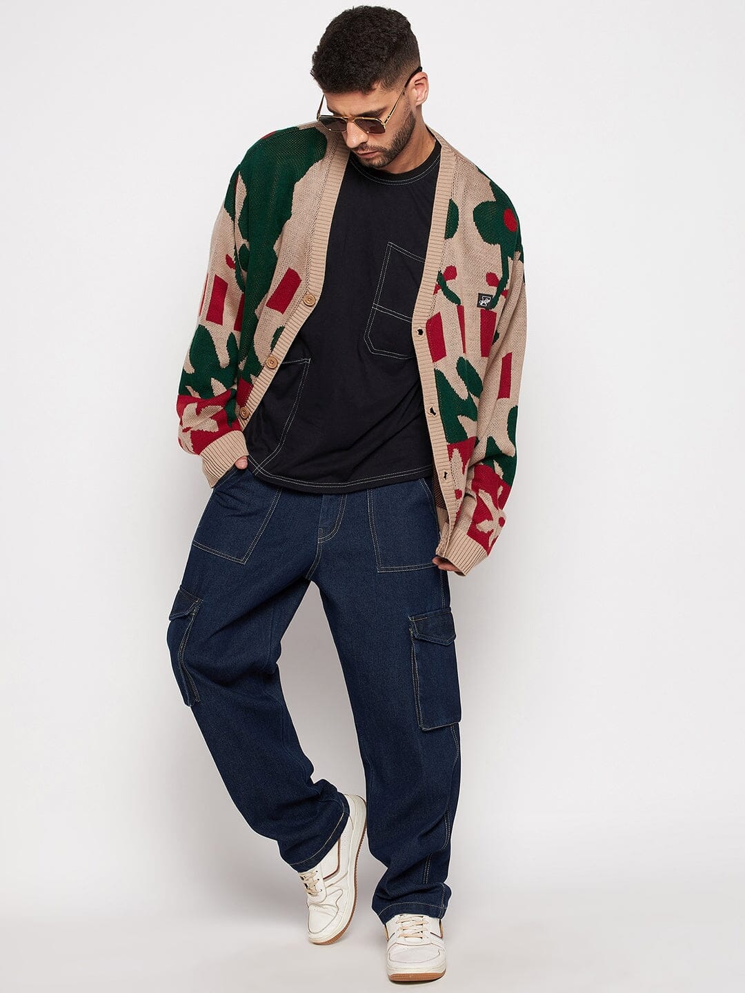 Beige Abstract Oversized Cardigan | Buy Mens Sweaters | Fugazee