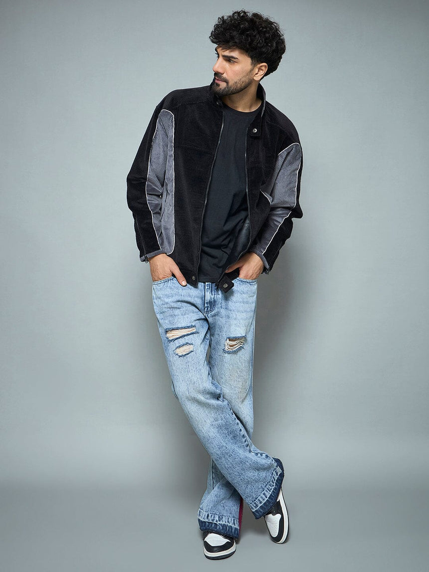 Black & Grey Corduroy Moto Jacket Jackets Fugazee 