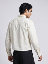 White Corduroy Graphic Cropped Shirt Shirts Fugazee 