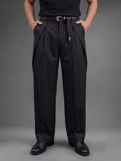 Black striped pleated Korean pants Trousers Fugazee 
