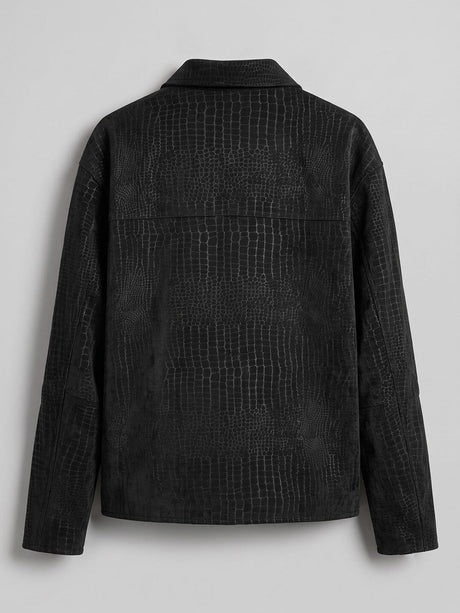 Black Croc Textured Fireman Clasp Harrington Jacket Jackets Fugazee 