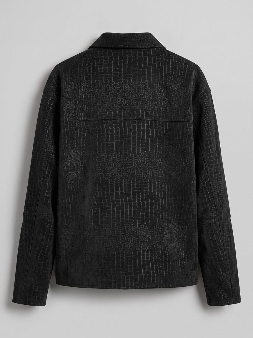 Black Croc Textured Fireman Clasp Harrington Jacket Jackets Fugazee 