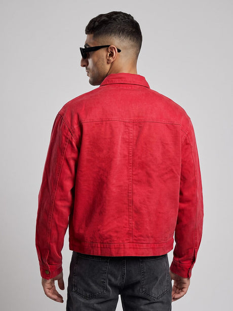Red Washed Denim Fireman Clasp Jacket Jackets Fugazee 