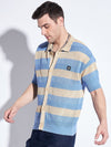 Blue & Biege Striped Crochet Shirt