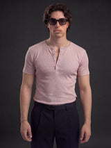 Tropical Peach Ribbed Henley Short Sleeves Tshirt T-Shirts Fugazee 