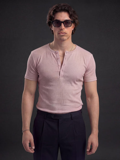 Tropical Peach Ribbed Henley Short Sleeves Tshirt T-Shirts Fugazee 