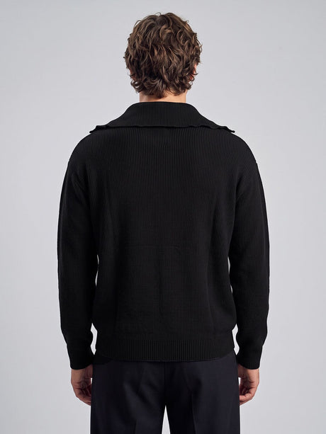 Black Heavy Knit Polo Sweater Sweaters Fugazee 