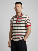 Biege Multicolour Striped Zipped Knitted Polo Tshirt T-Shirts Fugazee 