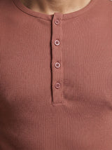 Muted Plum Ribbed Short Sleeves Henley Tshirt T-Shirts Fugazee 