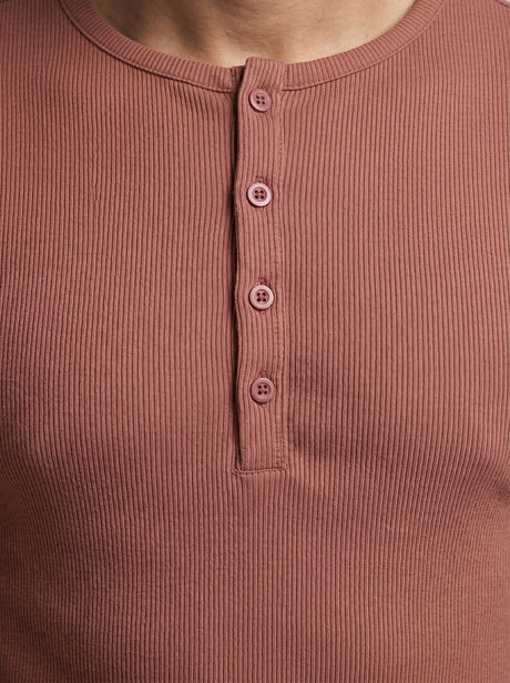 Muted Plum Ribbed Short Sleeves Henley Tshirt T-Shirts Fugazee 