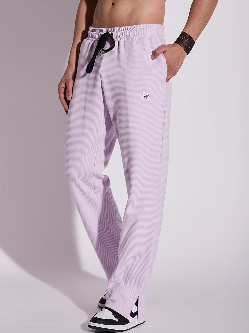 Lavender Textured Relaxed Fit Boot-Cut Pant Trackpants Fugazee 