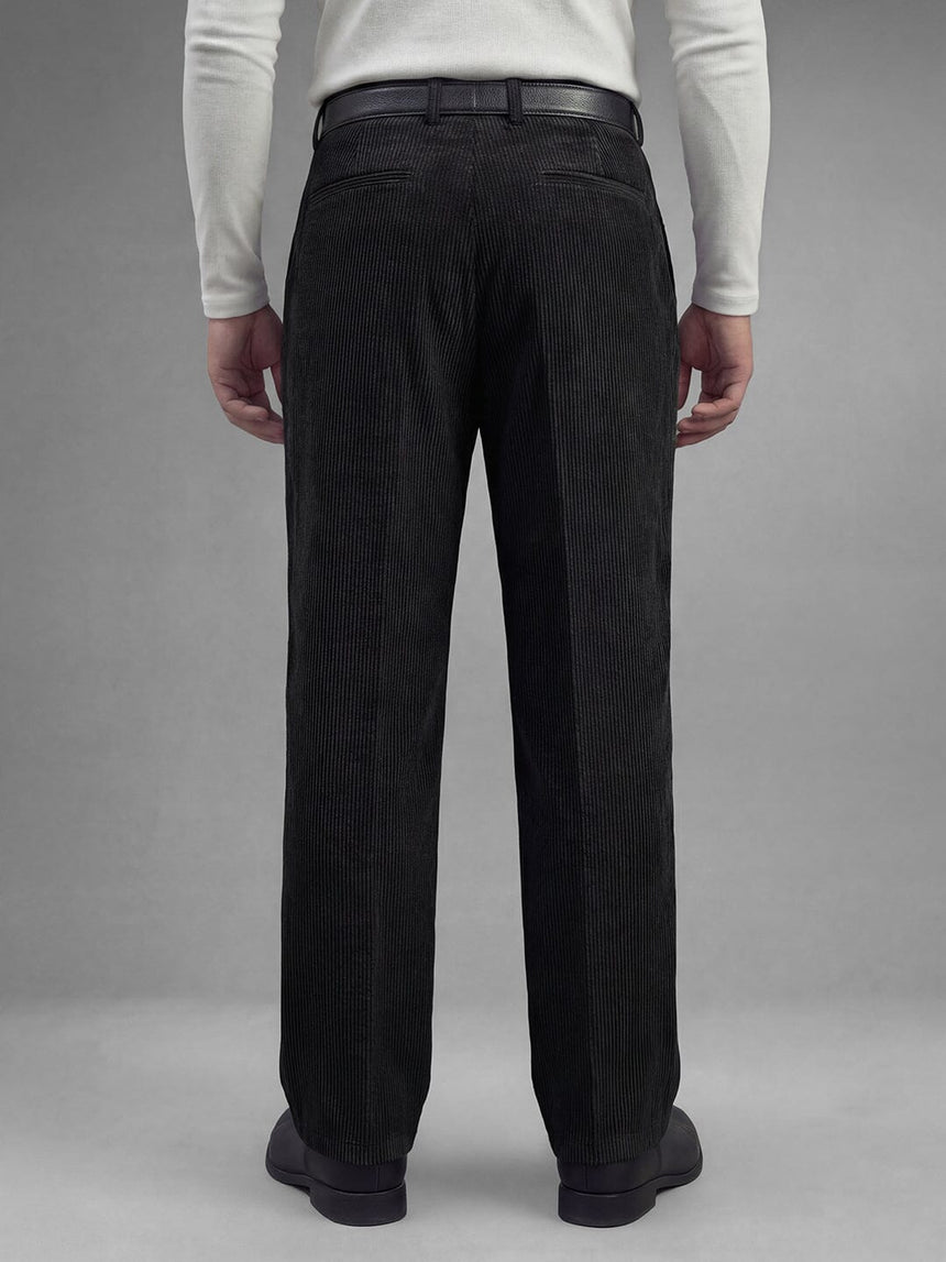 Black Corduroy Pleated Trousers Trousers Fugazee 