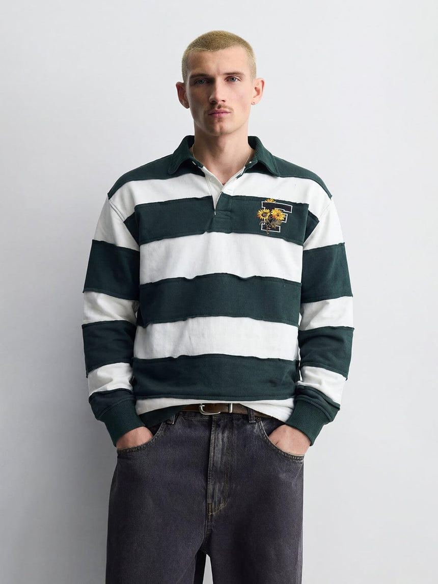 Bottle Green And White Monogram Rugby Sweatshirt Sweatshirts Fugazee 