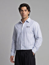 Airy Blue Seersucker Striped Cropped Shirt Shirts Fugazee 