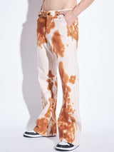 Ecru Tie Dye Flared Denim