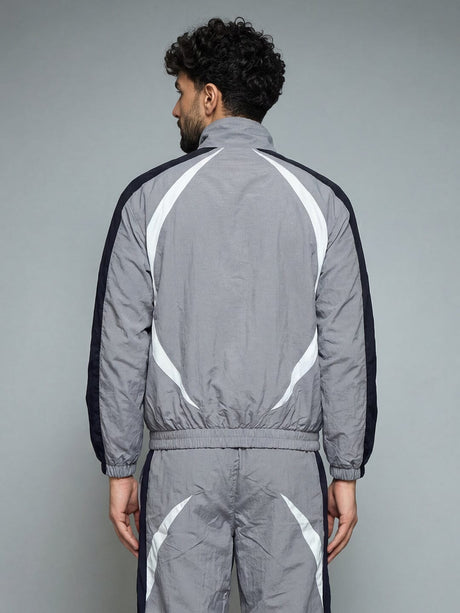 Grey Cut and Sew Windbreaker Jacket Jackets Fugazee 