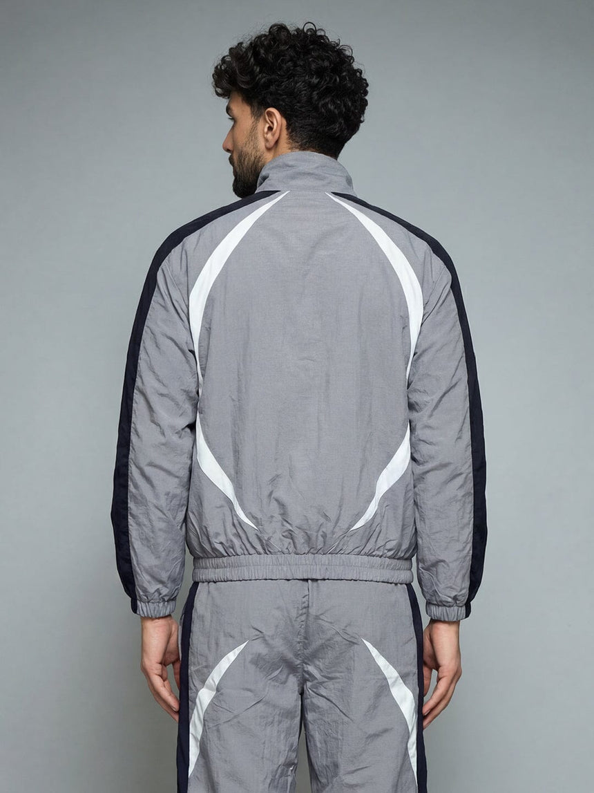 Grey Cut and Sew Windbreaker Jacket Jackets Fugazee 