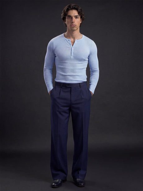 Sky Blue Ribbed Henley Longsleeves Tshirt T-Shirts Fugazee 