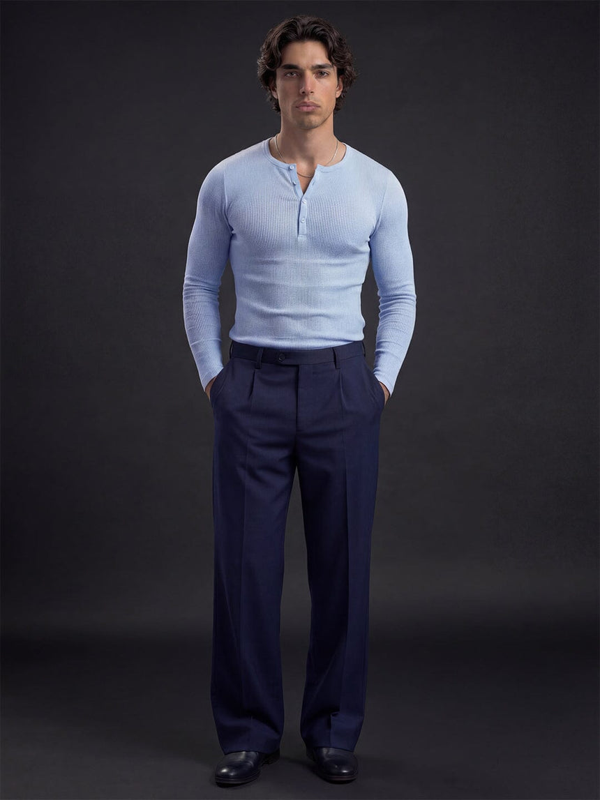 Sky Blue Ribbed Henley Longsleeves Tshirt T-Shirts Fugazee 