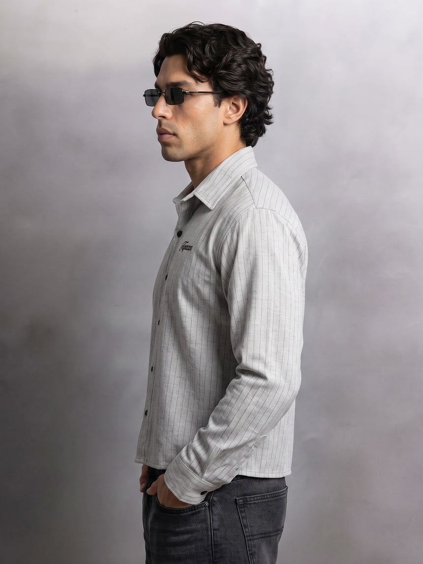 Grey Striped Cropped Full Sleeves Shirt Shirts Fugazee 