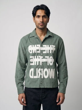 Pine Green Graphic Corduroy Cropped Shirt Shirts Fugazee 