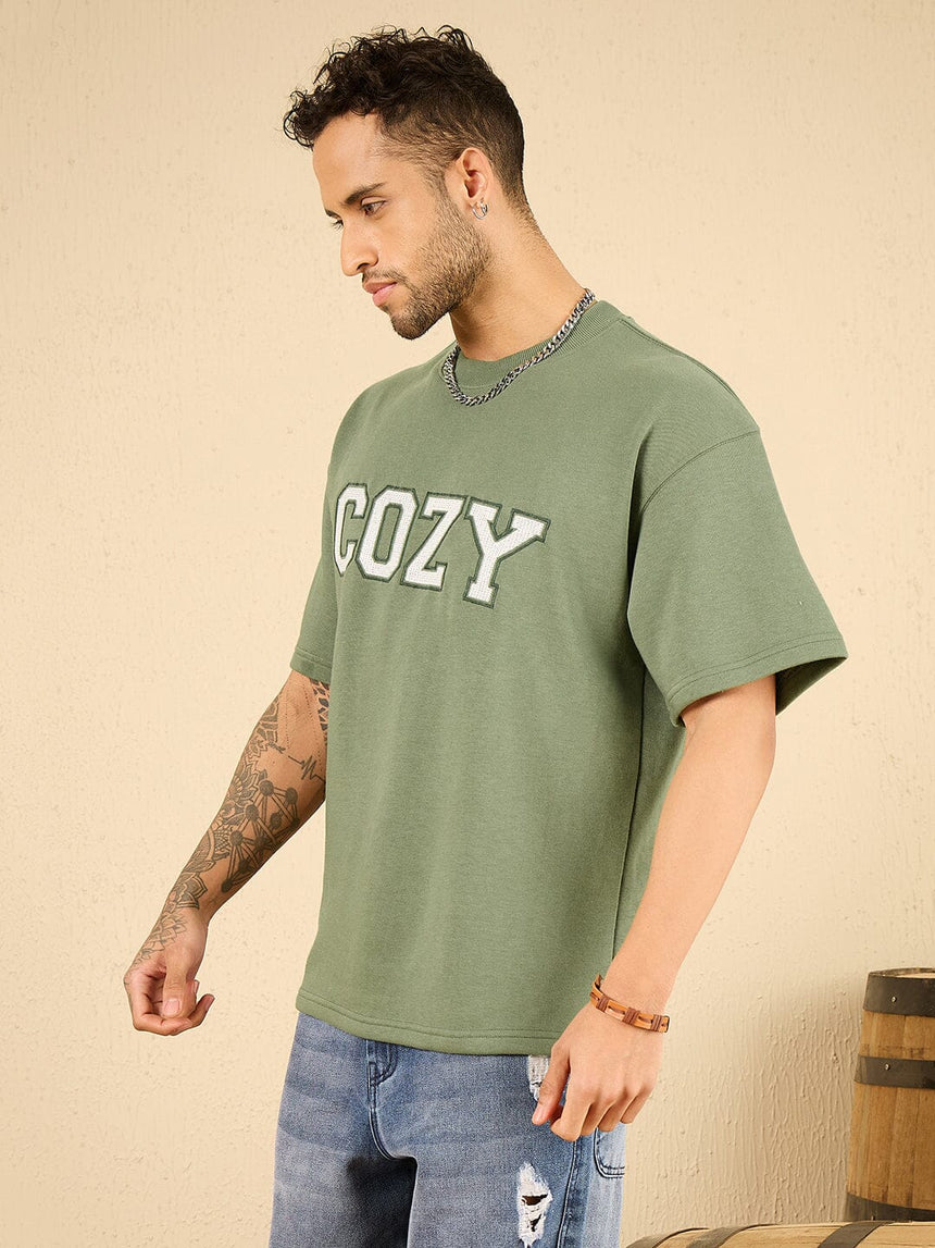 Mineral Green Cozy Embroidered Oversized Tshirt T-shirts Fugazee 