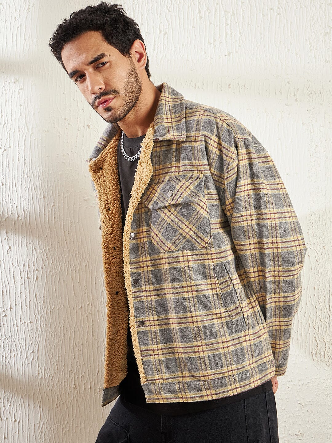 Mustard Plaid Sherpa Jacket Buy Men Jacket Fugazee FUGAZEE