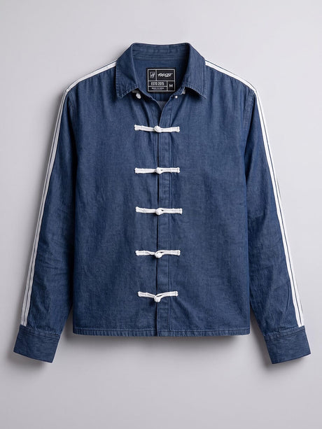 Dark Wash Taped Frog Buttoned Cropped Shirt Shirts Fugazee 