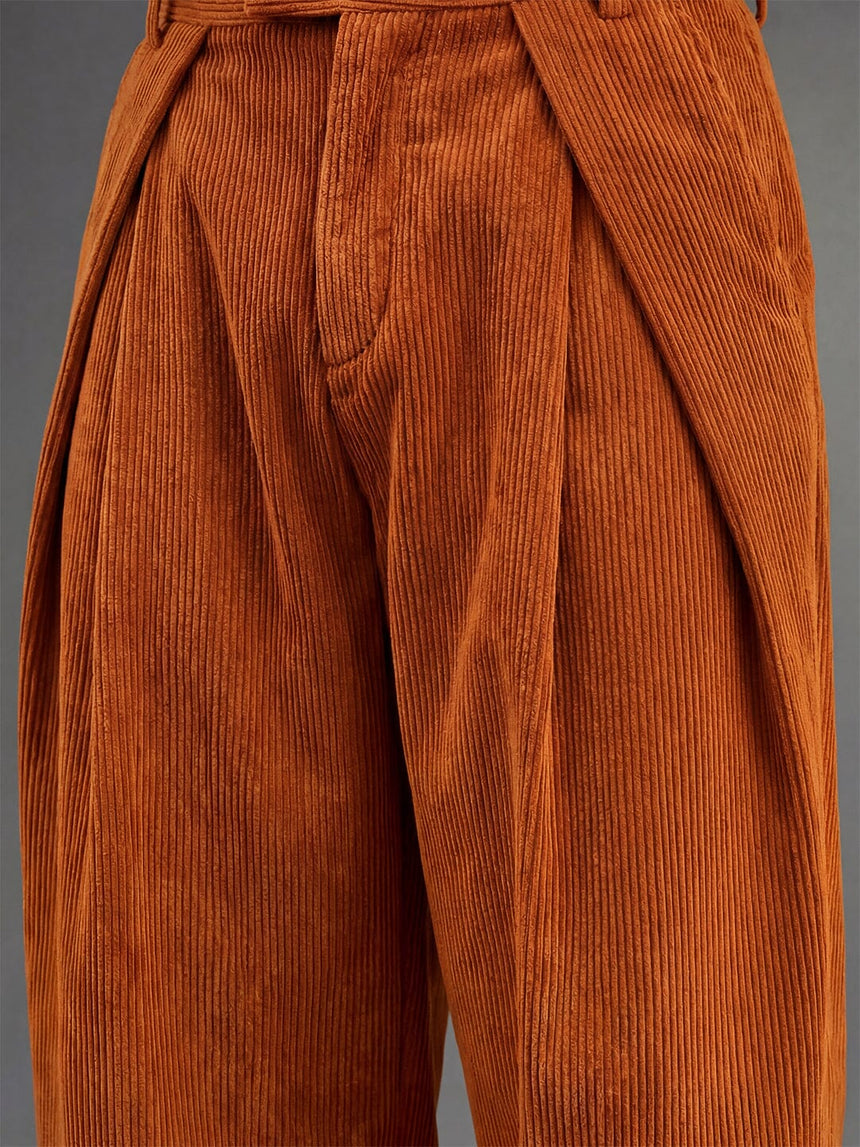 Mustard Orange Pleated Corduroy Korean Pants Trousers Fugazee 