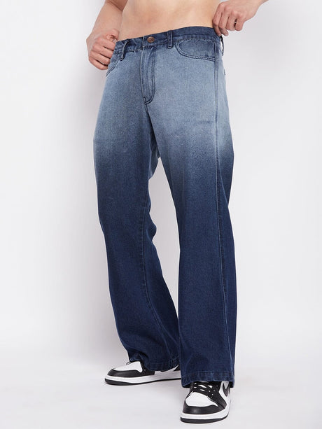 Blue Ombre Washed Flared Denim Jeans Fugazee 