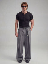 Grey Pleated Tailored Trousers Trousers Fugazee 