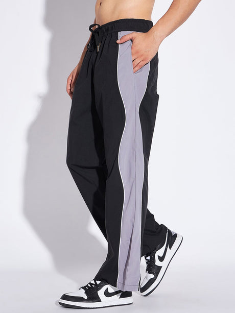Black & Grey Wavy Panel Trackpants Trackpants Fugazee 