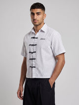 White Grid Checks Frog Knot Cropped Shirt Shirts Fugazee 
