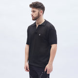 Black Textured Knit Polo Tshirt