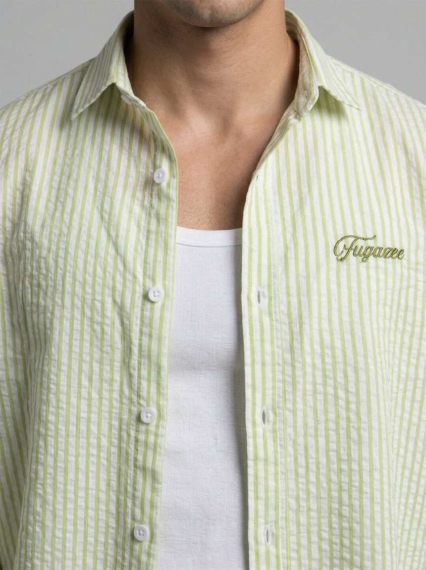 Lime Striped Seersucker Cropped Shirt Shirts Fugazee 