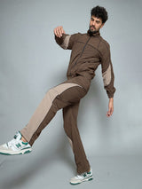 Brown And Beige Cut And Sew Tracksuit Tracksuits Fugazee 