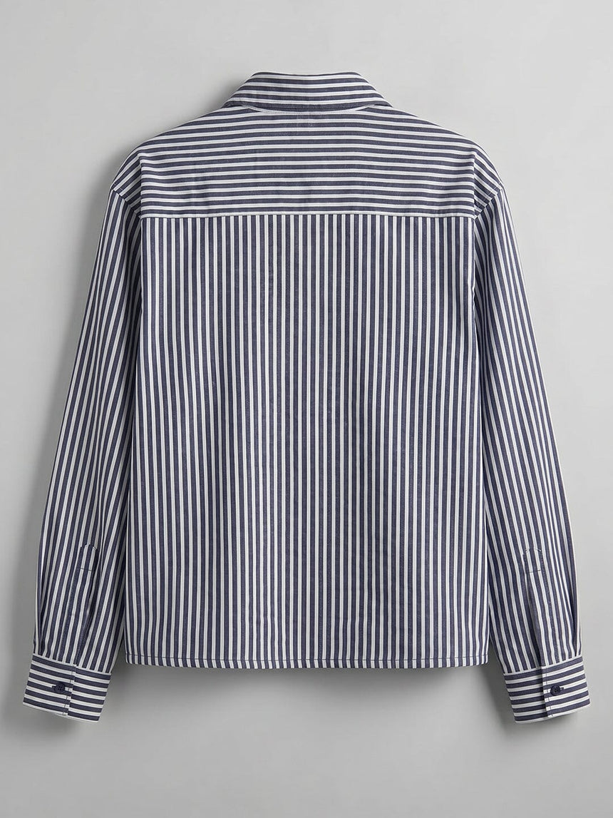 Navy Striped Seersucker Cropped Shirt Shirts Fugazee 