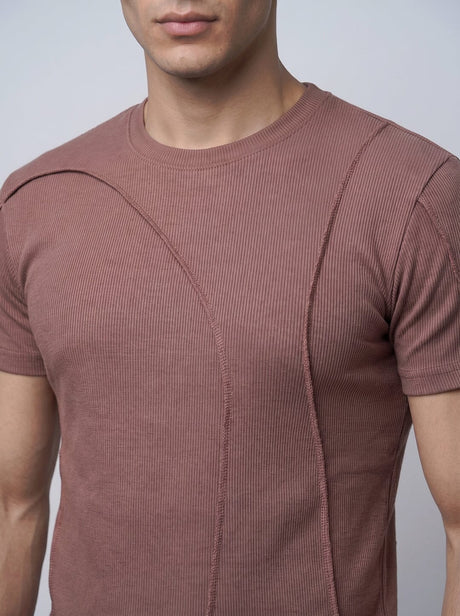 Dusty Cedar Ribbed Cut Sew Muscle Tshirt T-Shirts Fugazee 