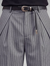 Grey Striped Pleated Korean Pants Trousers Fugazee 
