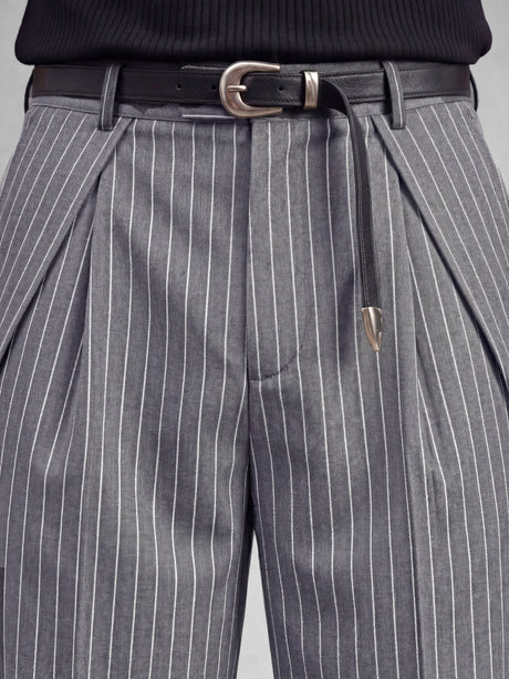 Grey Striped Pleated Korean Pants Trousers Fugazee 