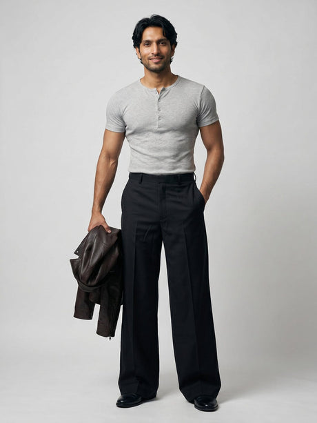 Light Grey Henley Short Sleeve Tshirt T-Shirts Fugazee 
