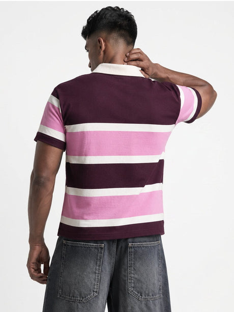 Crimson Striped Cropped Polo Tshirt T-Shirts Fugazee 