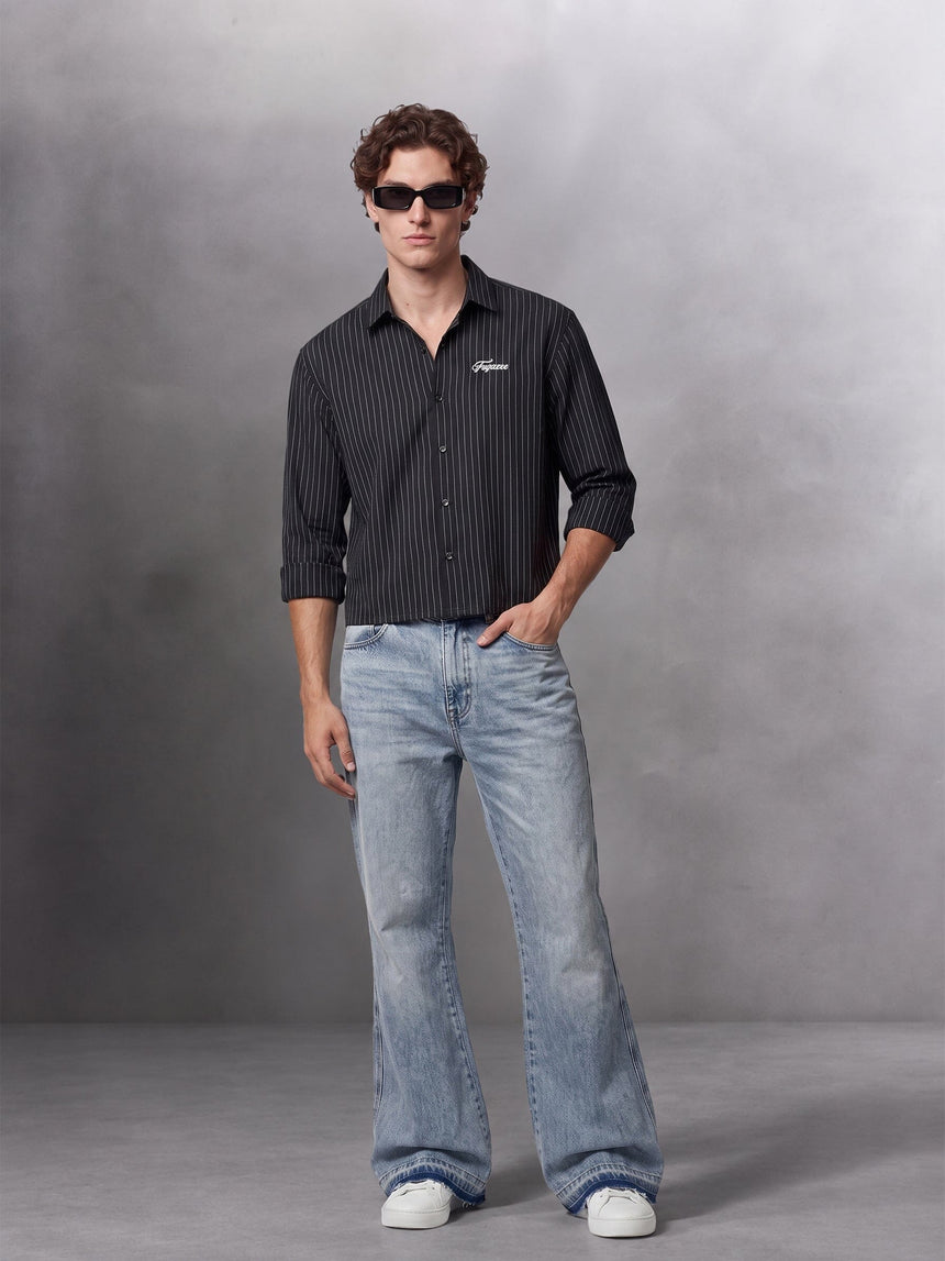 Black Striped Cropped Full Sleeves Shirt Shirts Fugazee 