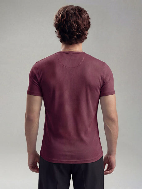 Maroon Ribbed Henley Short Sleeves Tshirt T-Shirts Fugazee 