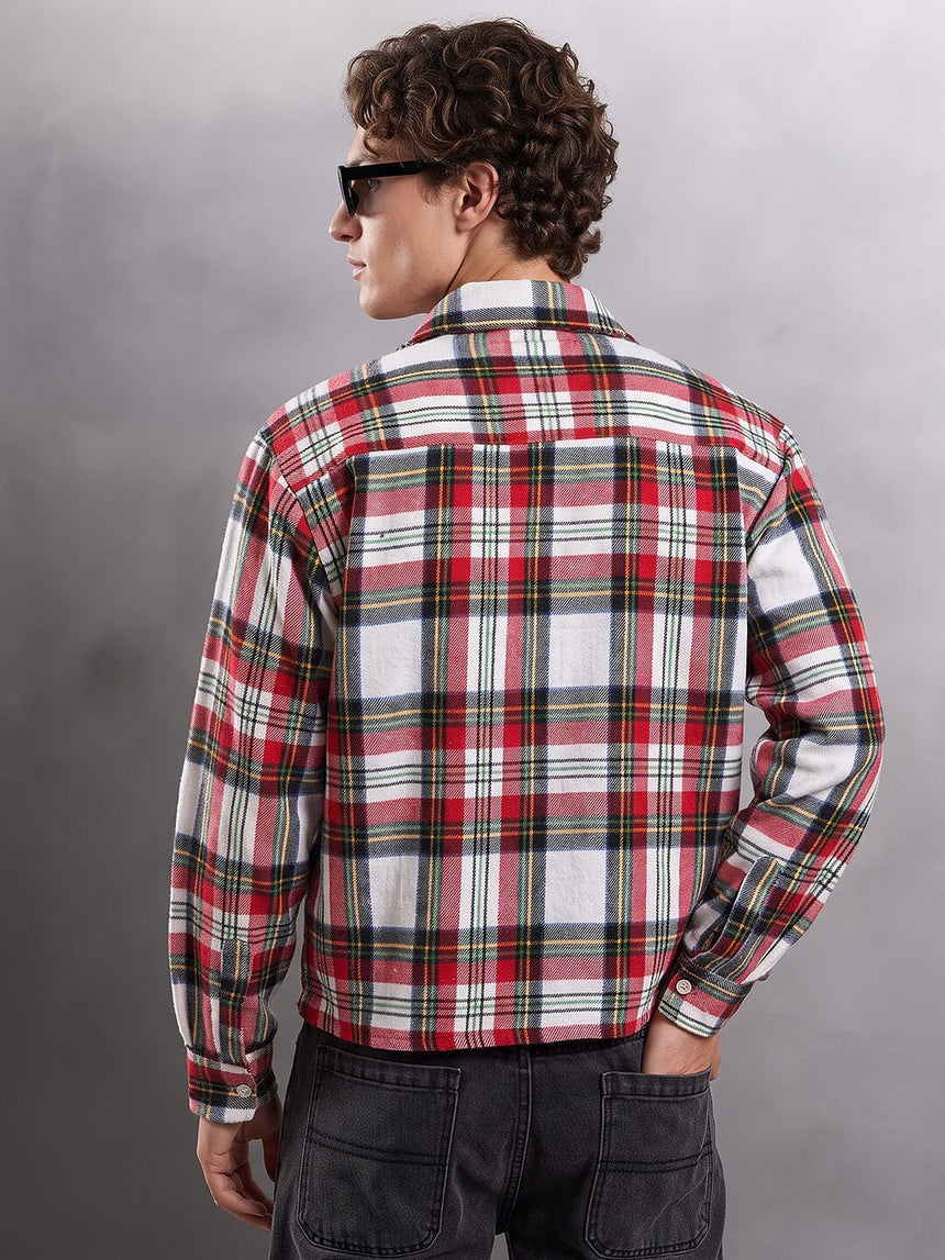 Red Striped Flannel Cropped Shirt Shirts Fugazee 