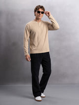 Beige Waffle Relaxed Henley Tshirt T-Shirts Fugazee 
