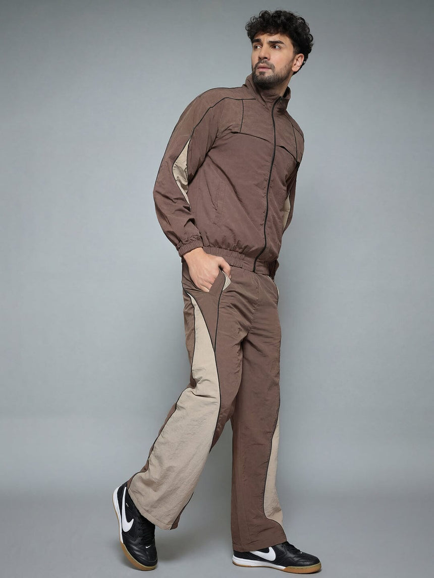 Brown And Beige Cut And Sew Trackpants Trackpants Fugazee 