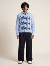 Chambray Blue Lions Graphic Cropped Shirt Shirts Fugazee 