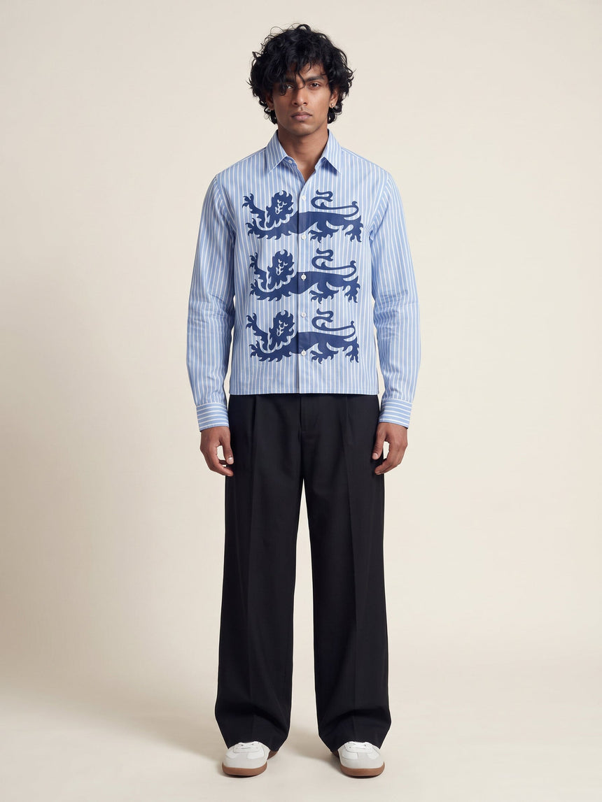 Chambray Blue Lions Graphic Cropped Shirt Shirts Fugazee 