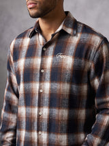 Brown & Navy Checkered Flannel Cropped Shirt Shirts Fugazee 